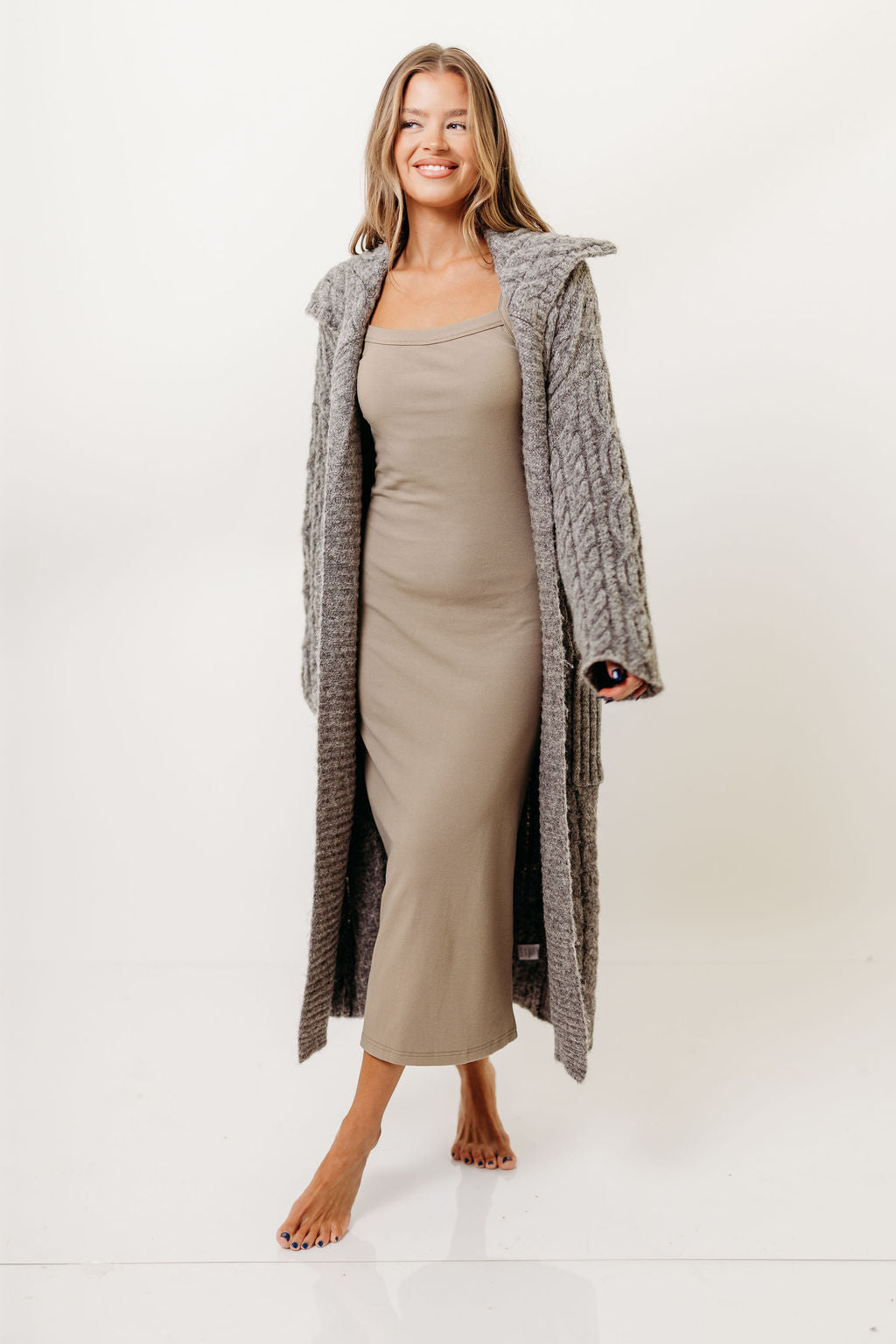 Sandra Cable Knit Cardigan Jacket in Charcoal