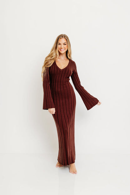 Hearth V-Neck Maxi Dress in Brown - Bump Friendly