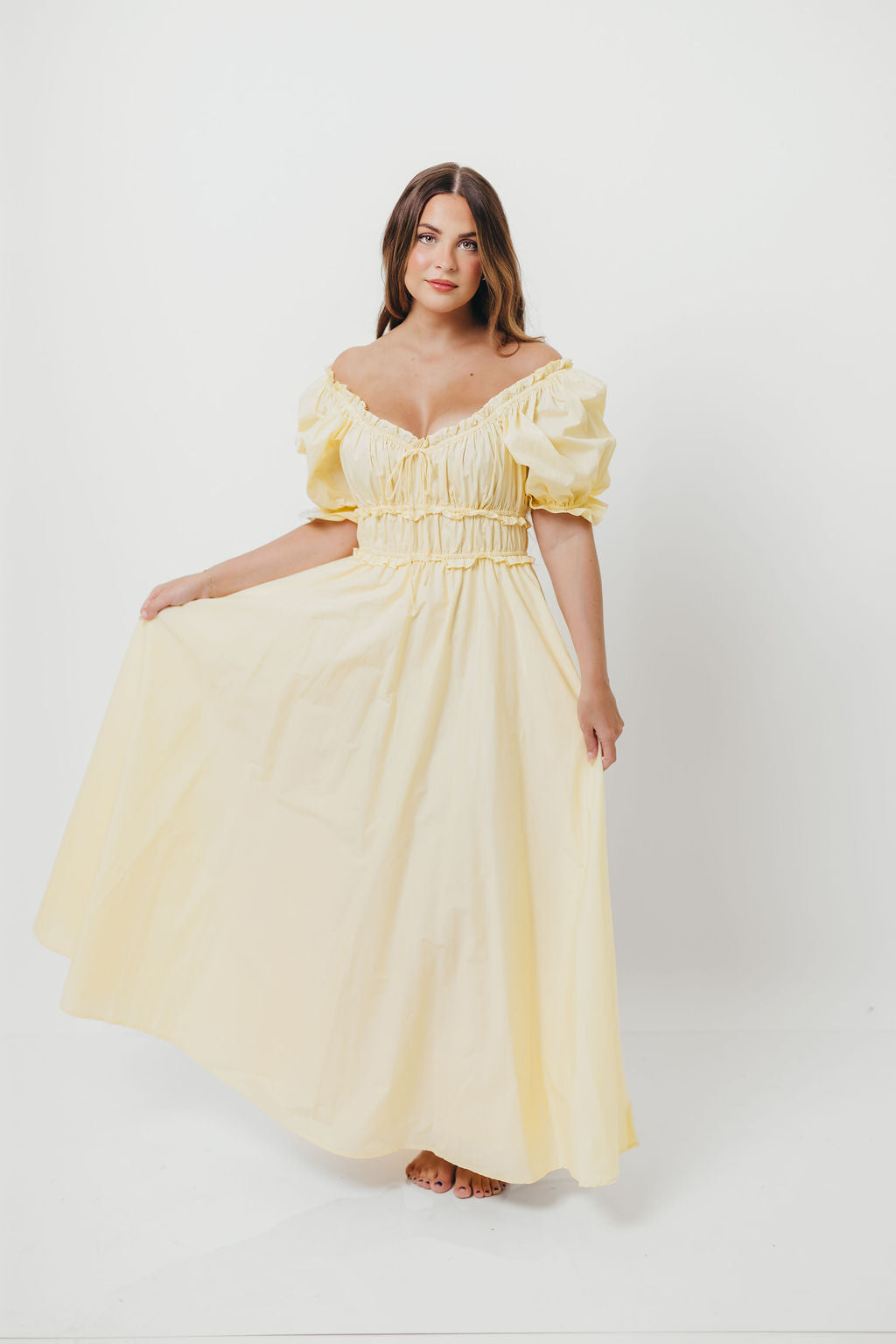 Sydnee Cotton Maxi Dress in Butter Yellow - Bump Friendly