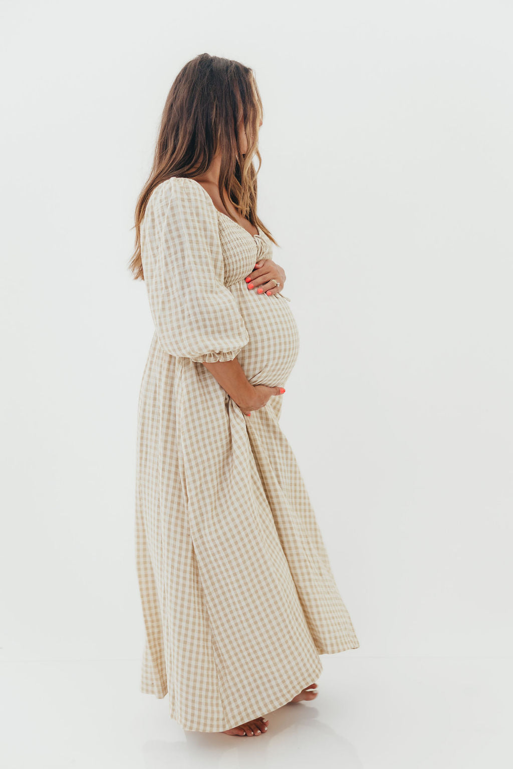Cecilia 100% Cotton Smocked Maxi Dress in Natural Plaid - Bump Friendly *9/26 PRE-ORDER*