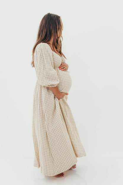 Cecilia 100% Cotton Smocked Maxi Dress in Natural Plaid - Bump Friendly *9/26 PRE-ORDER*