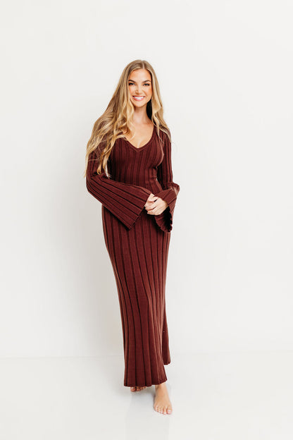 Hearth V-Neck Maxi Dress in Brown - Bump Friendly