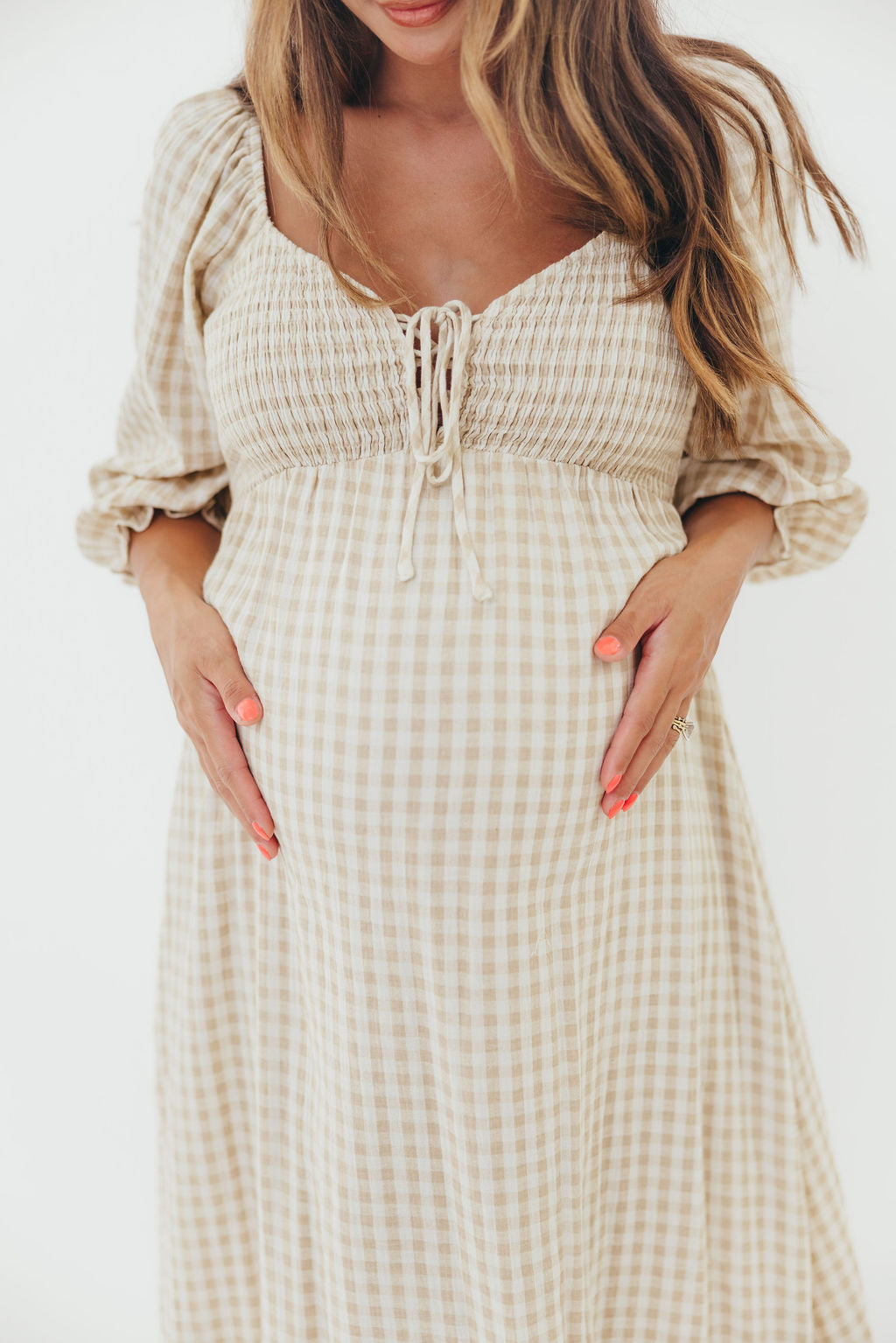 Cecilia 100% Cotton Smocked Maxi Dress in Natural Plaid - Bump Friendly *9/26 PRE-ORDER*