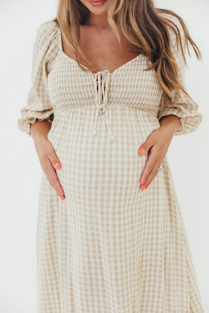 Cecilia 100% Cotton Smocked Maxi Dress in Natural Plaid - Bump Friendly *9/26 PRE-ORDER*