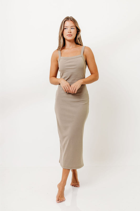 Olivia Square Neck Midi Tank Dress in Light Olive - Bump Friendly
