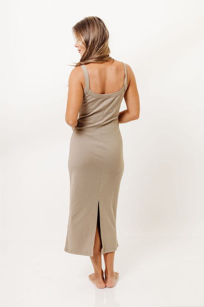 Olivia Square Neck Midi Tank Dress in Light Olive - Bump Friendly