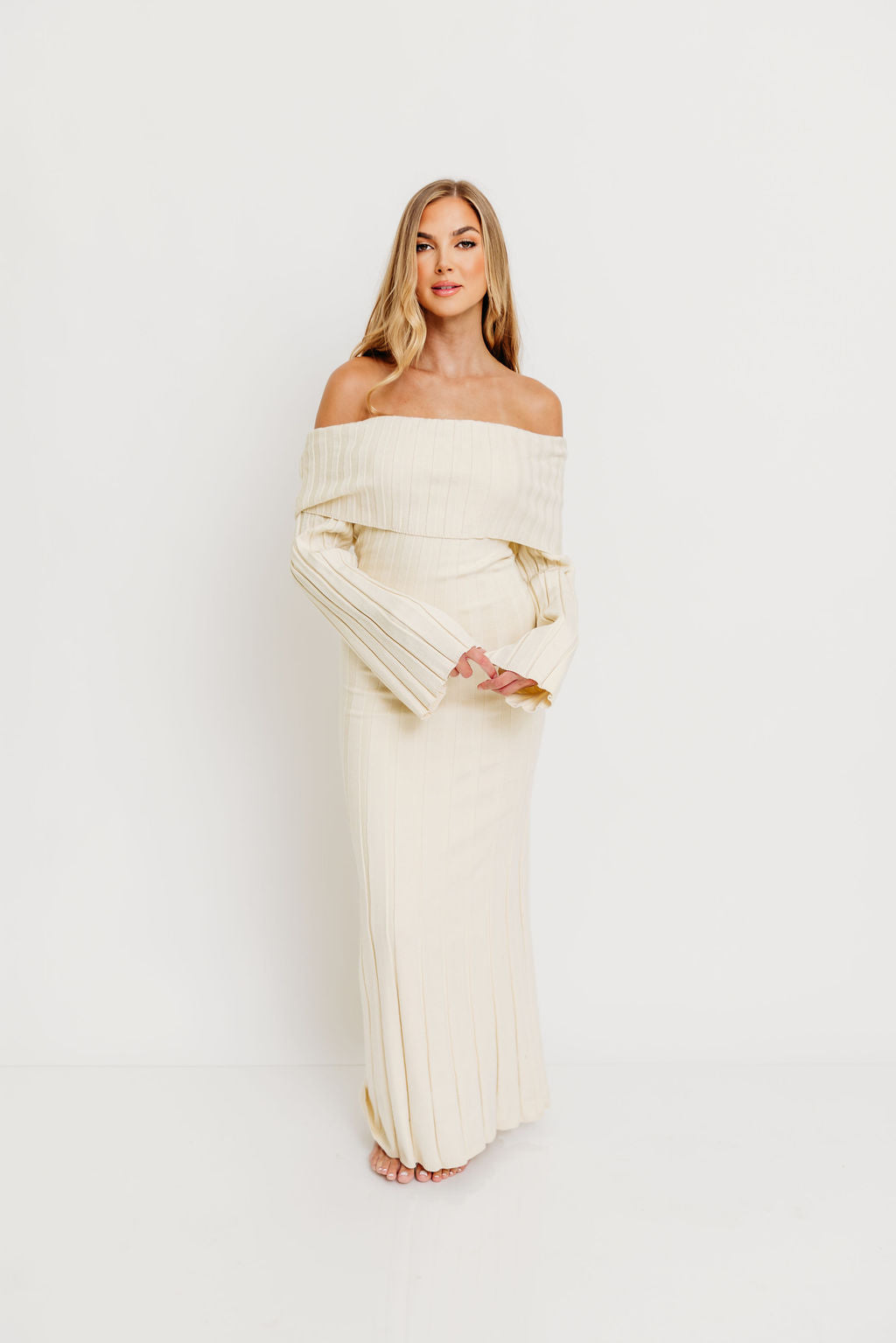 Evella Maxi Dress in Cream - Bump Friendly & Inclusive Sizing