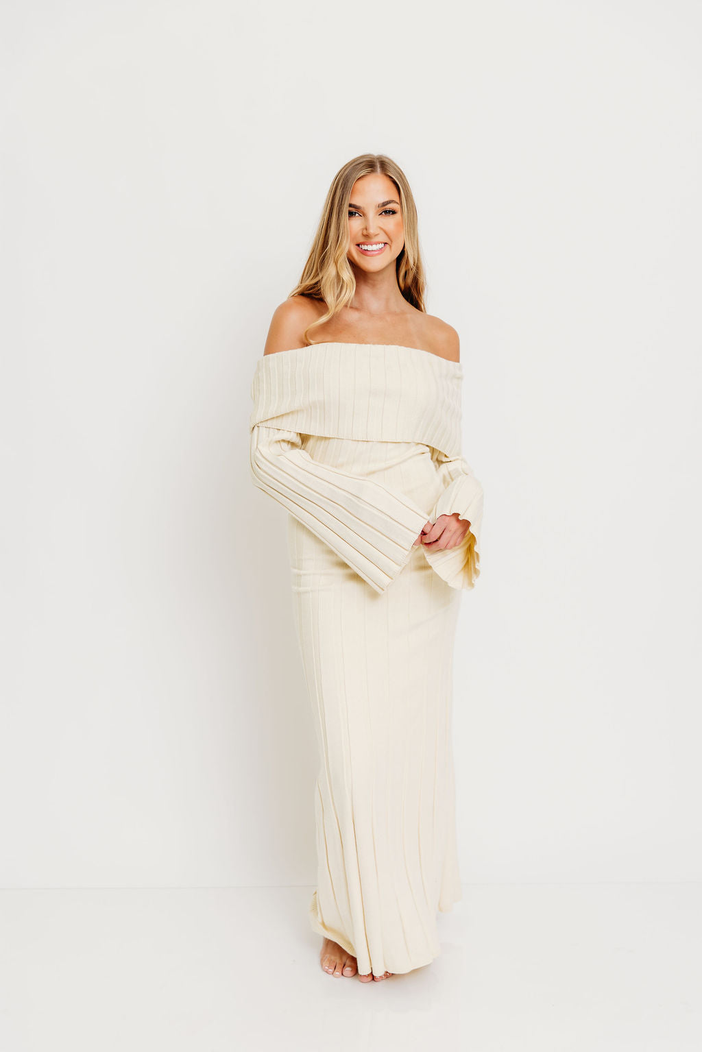 Evella Maxi Dress in Cream - Bump Friendly & Inclusive Sizing