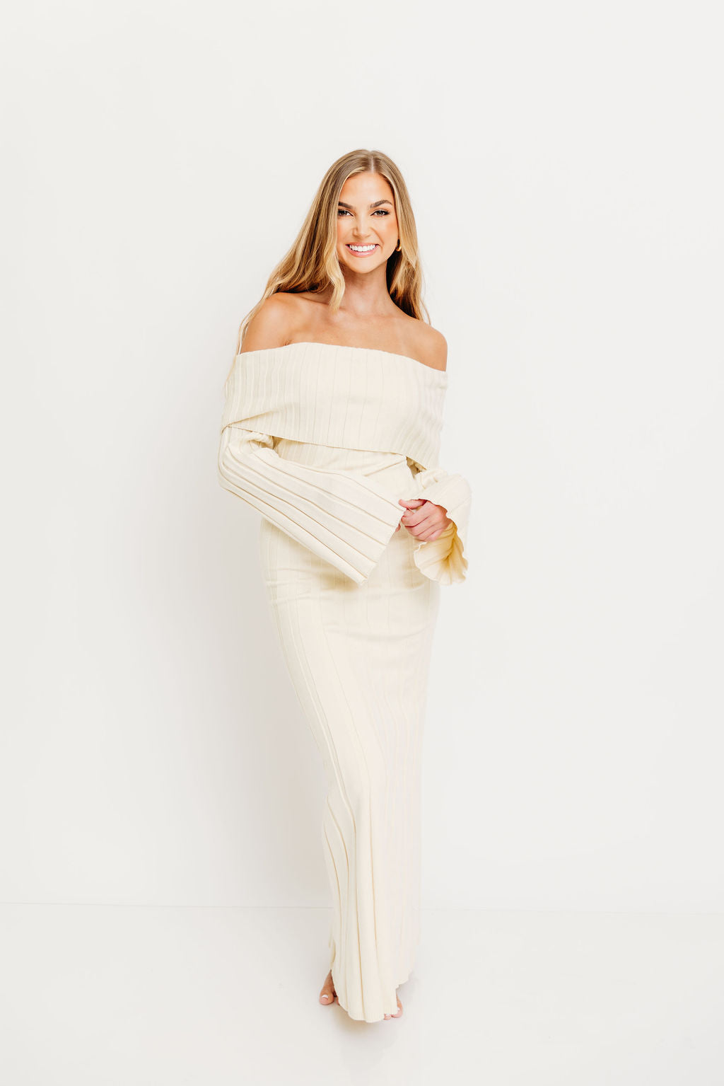 Evella Maxi Dress in Cream - Bump Friendly & Inclusive Sizing