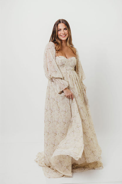 Delilah Maxi Dress with Train in Blush - Bump Friendly