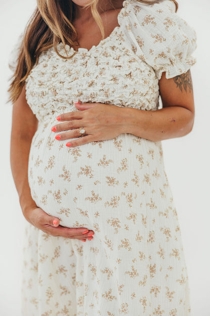 Emilia 100% Cotton Smocked Maxi Dress in Cream - Bump Friendly