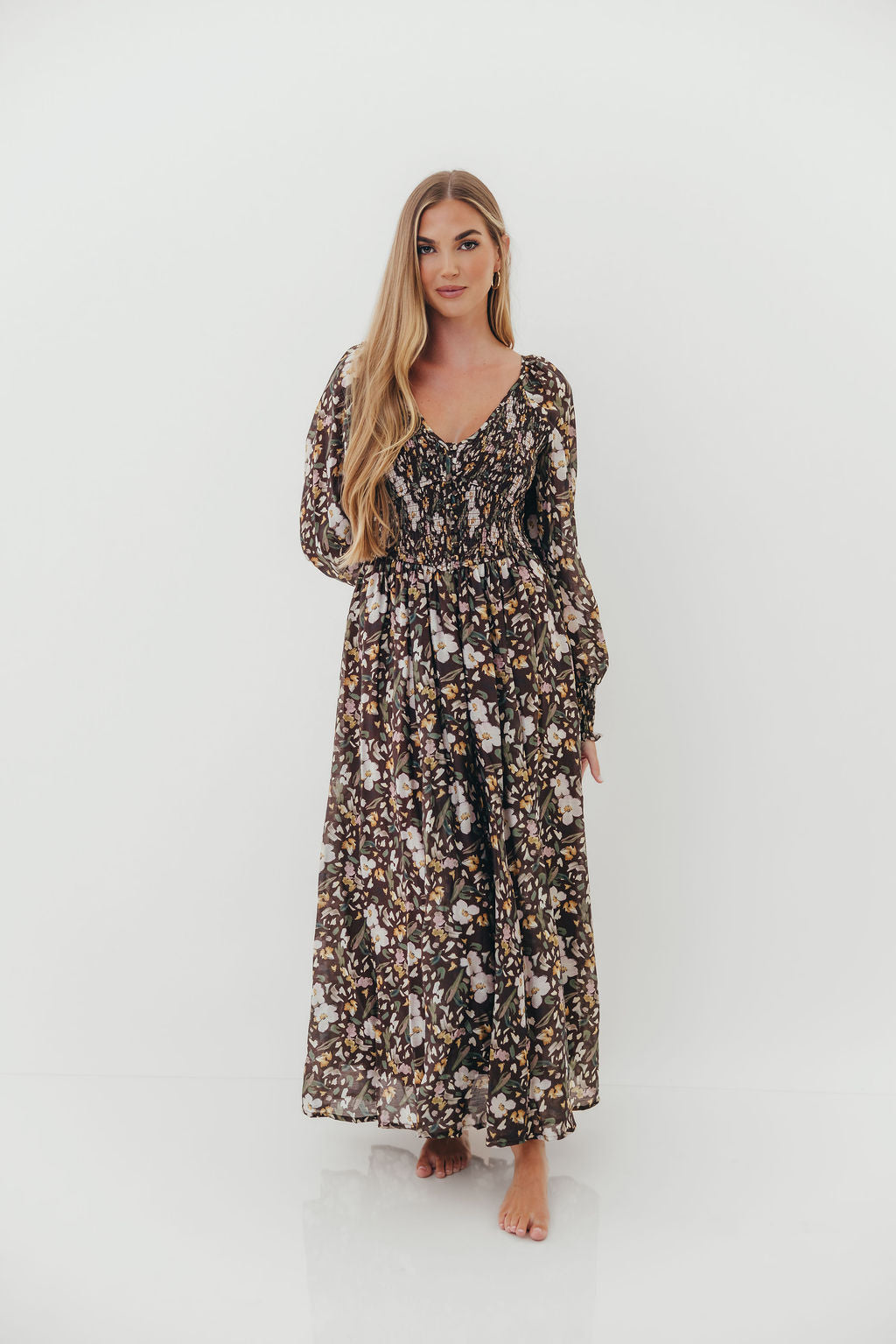 Luann Floral Maxi Dress in Mocha Mousse