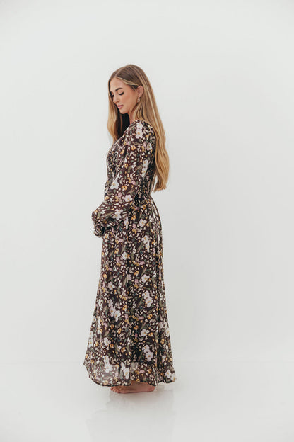 Luann Floral Maxi Dress in Mocha Mousse
