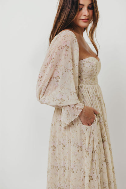 Delilah Maxi Dress with Train in Blush - Bump Friendly