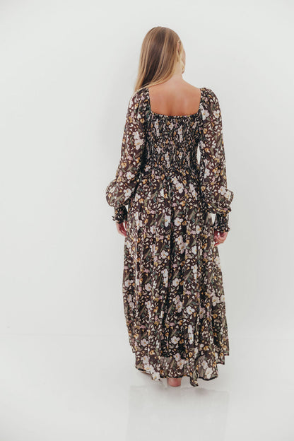 Luann Floral Maxi Dress in Mocha Mousse