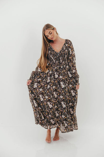 Luann Floral Maxi Dress in Mocha Mousse