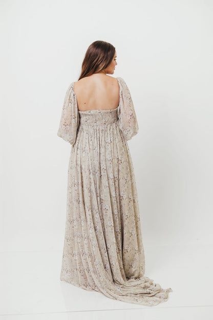 Delilah Maxi Dress with Train in Grey/Blue - Bump Friendly