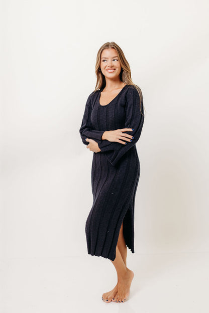 Marley 100% Cotton Midi Dress in Dark Navy