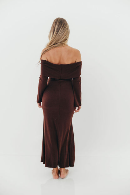 Monroe Maxi Dress with Long Sleeves in Chocolate Brown- Bump Friendly