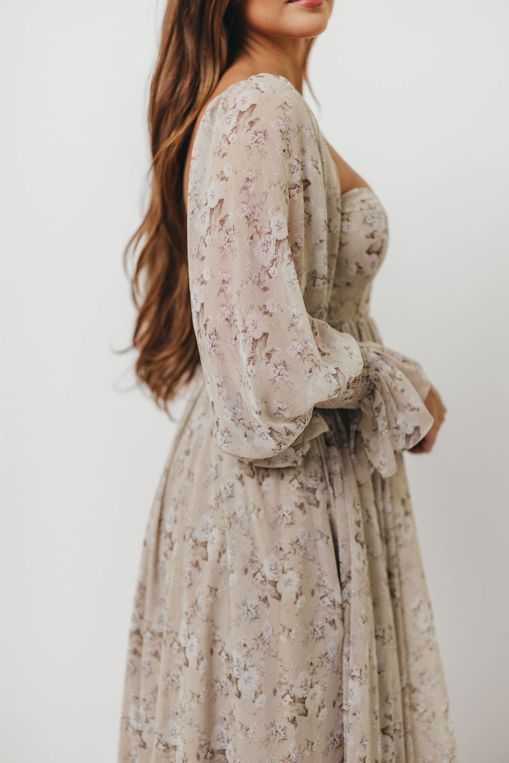 Delilah Maxi Dress with Train in Grey/Blue - Bump Friendly
