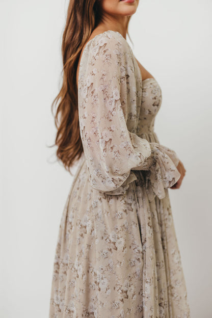 Delilah Maxi Dress with Train in Grey/Blue - Bump Friendly