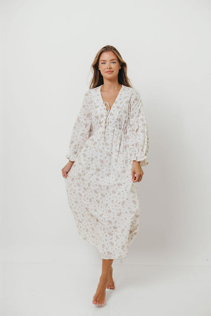 Hunter 100% Cotton Gauze Maxi Dress with Detail Trimming in Ivory Pink Floral - Bump Friendly and Inclusive Sizing