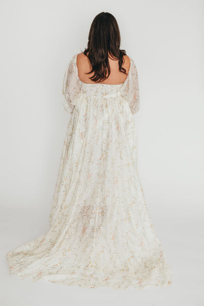 Delilah Maxi Dress With Train in Cream Floral - Bump Friendly