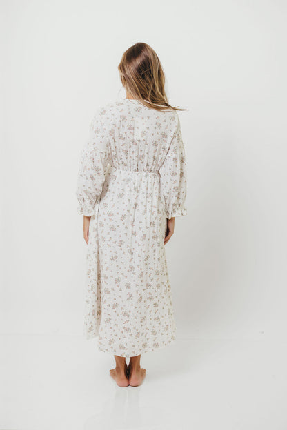 Hunter 100% Cotton Gauze Maxi Dress with Detail Trimming in Ivory Pink Floral - Bump Friendly and Inclusive Sizing