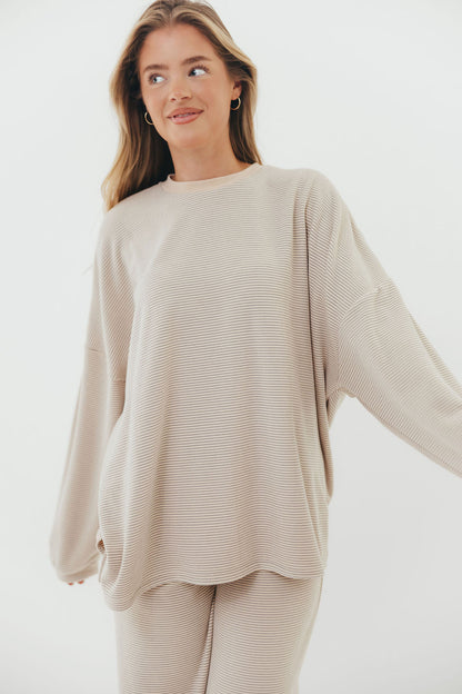 Naomi Oversized Fleece Top in Cream/Grey - Bump Friendly  *Worth Exclusive Print*