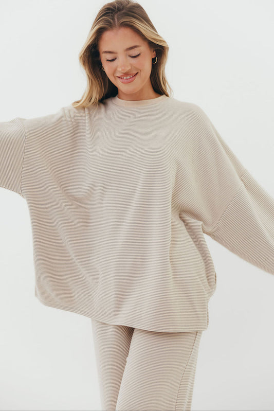 Naomi Oversized Fleece Top in Cream/Grey - Bump Friendly  *Worth Exclusive Print*