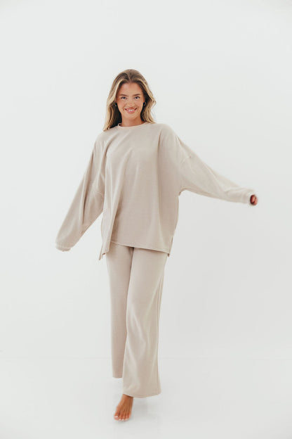 Naomi Oversized Fleece Top in Cream/Grey - Bump Friendly  *Worth Exclusive Print*
