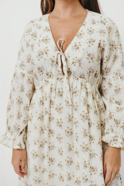 Hunter 100% Cotton Gauze Maxi Dress with Detail Trimming in Cream Taupe Floral - Bump Friendly and Inclusive Sizing