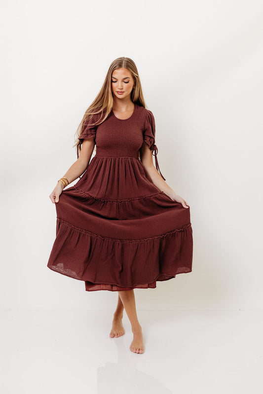 Trisha Cotton Midi Dress in Saddlewood
