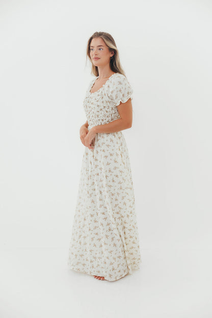 Emilia 100% Cotton Smocked Maxi Dress in Cream - Bump Friendly