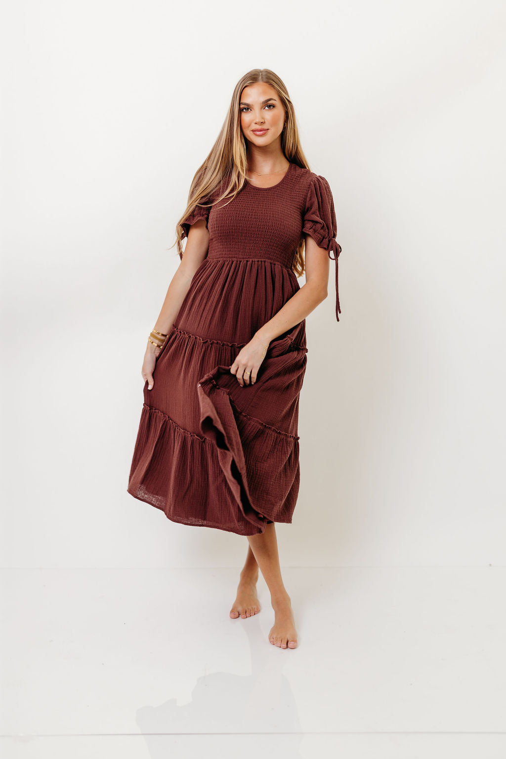 Trisha Cotton Midi Dress in Saddlewood