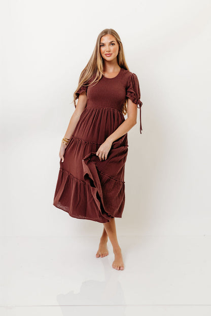 Trisha Cotton Midi Dress in Saddlewood