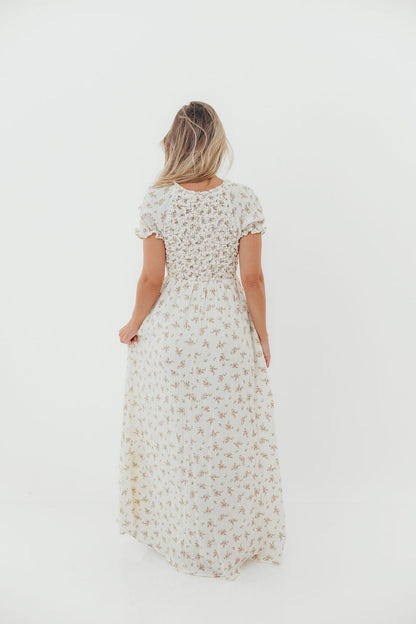 Emilia 100% Cotton Smocked Maxi Dress in Cream - Bump Friendly