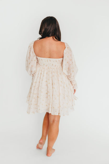 Kennedy Floral Mini Dress in Cream- Bump Friendly