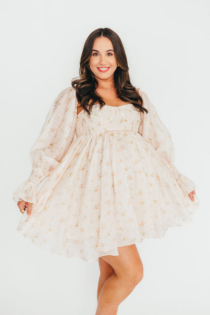 Kennedy Floral Mini Dress in Cream- Bump Friendly