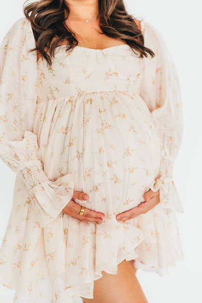 Kennedy Floral Mini Dress in Cream- Bump Friendly