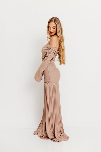 Lennox Long Sleeve Maxi Dress in Taupe