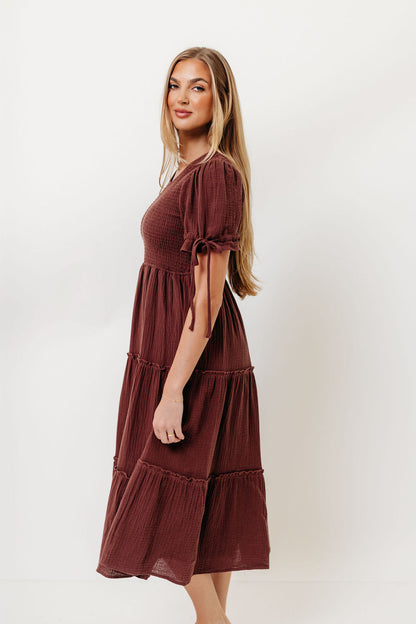 Trisha Cotton Midi Dress in Saddlewood