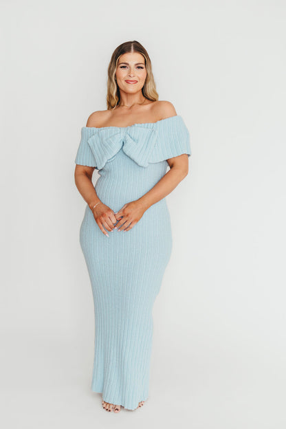 Aston Bow Front Maxi Sweater Dress in Ice Metal– Bump Friendly & Inclusive Sizing (S-3XL)
