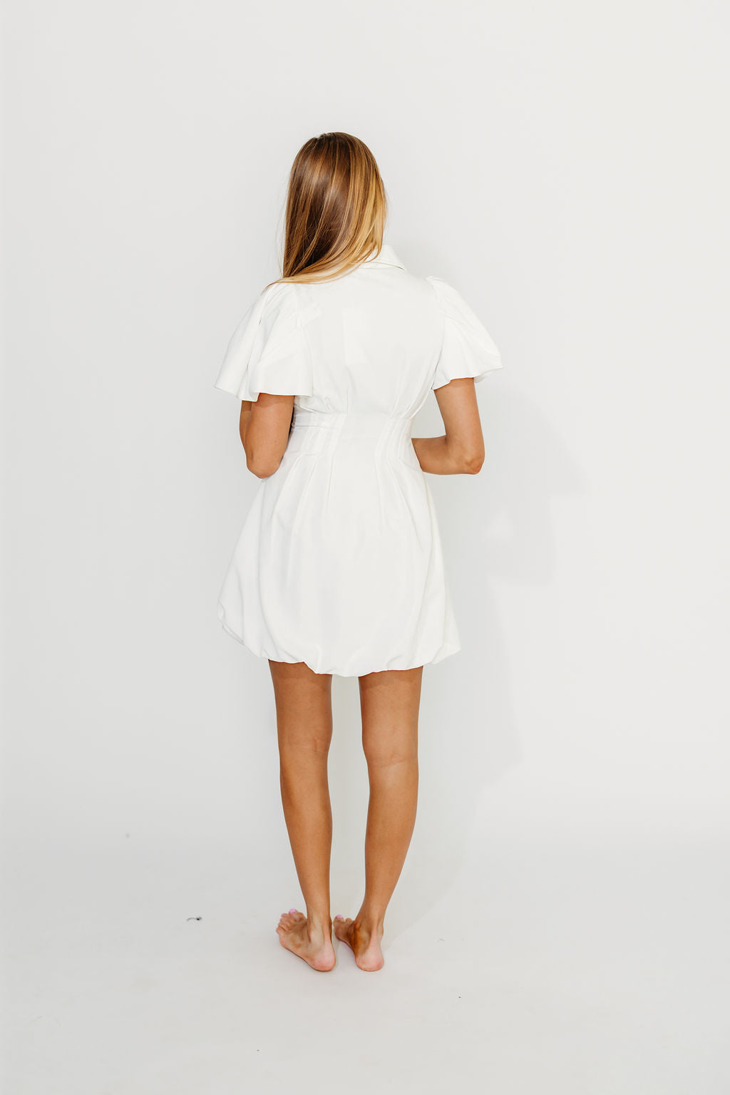 Melissa Bubble Sleeve Mini Dress in White