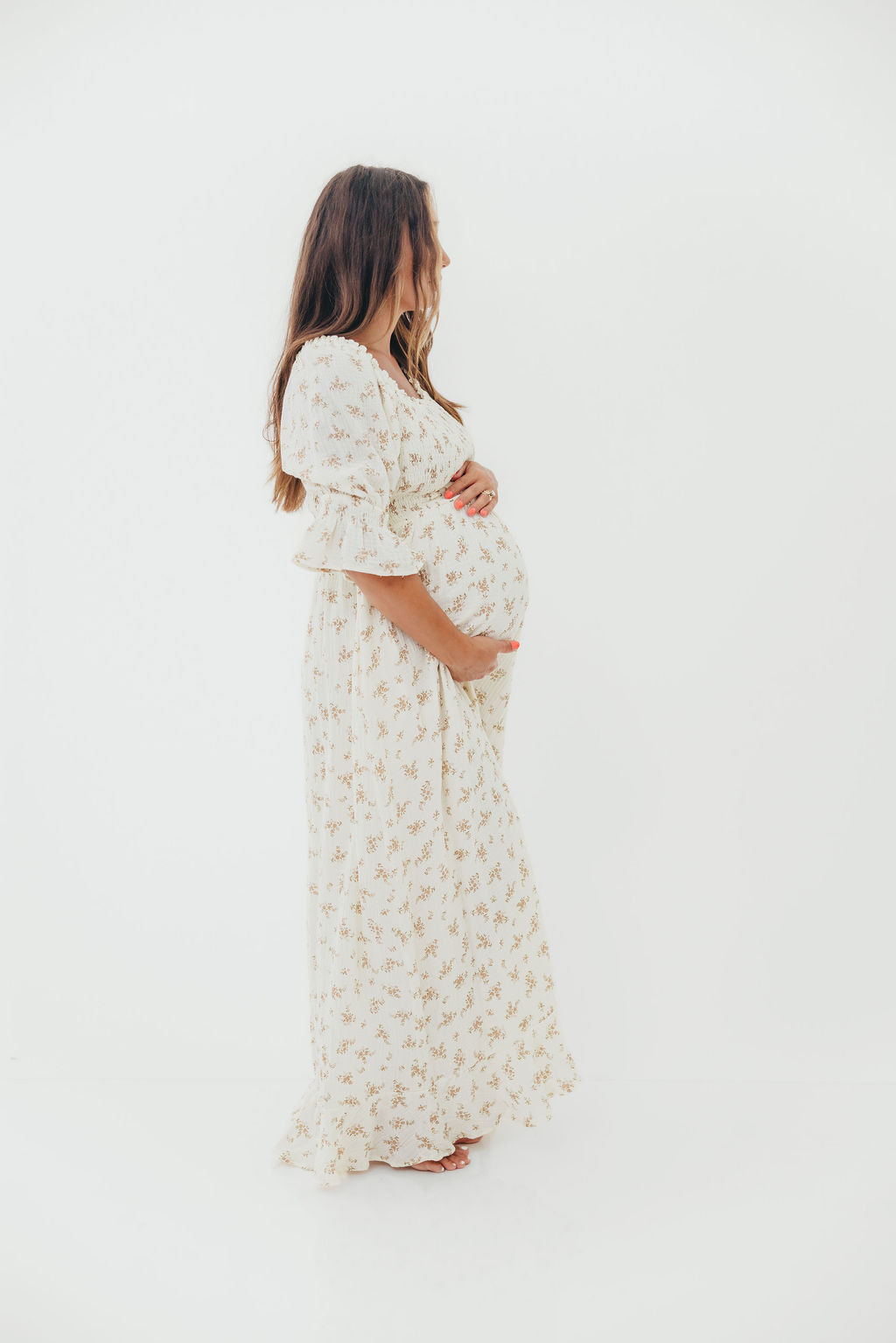 Sienna 100% Cotton Puff Sleeve Maxi Dress in Cream - Bump Friendly