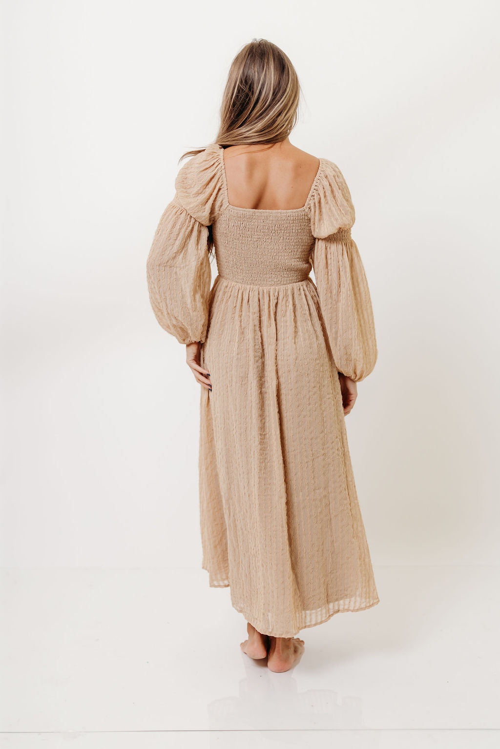 Maxine Ruched Chiffon Maxi Dress in Taupe