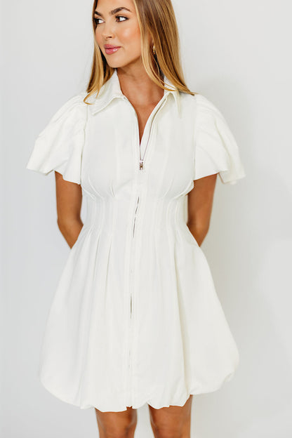 Melissa Bubble Sleeve Mini Dress in White