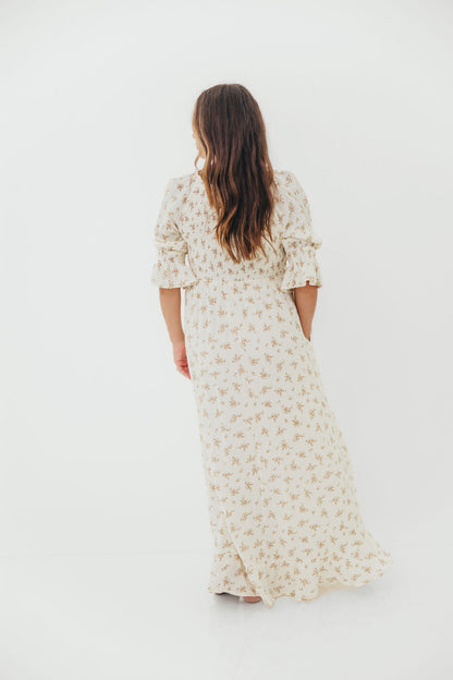 Sienna 100% Cotton Puff Sleeve Maxi Dress in Cream - Bump Friendly