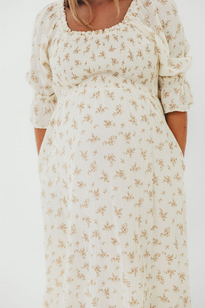 Sienna 100% Cotton Puff Sleeve Maxi Dress in Cream - Bump Friendly