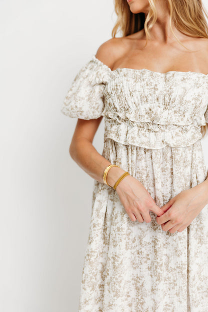 Finley 100% Cotton Peplum Midi Dress in Hampton Taupe - Bump & Nursing Friendly with Modest Back